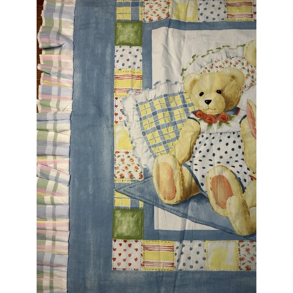 Teddy Bear Family & Rabbits Baby Crib Quilt Finished Unisex‎ Handmade 50x38